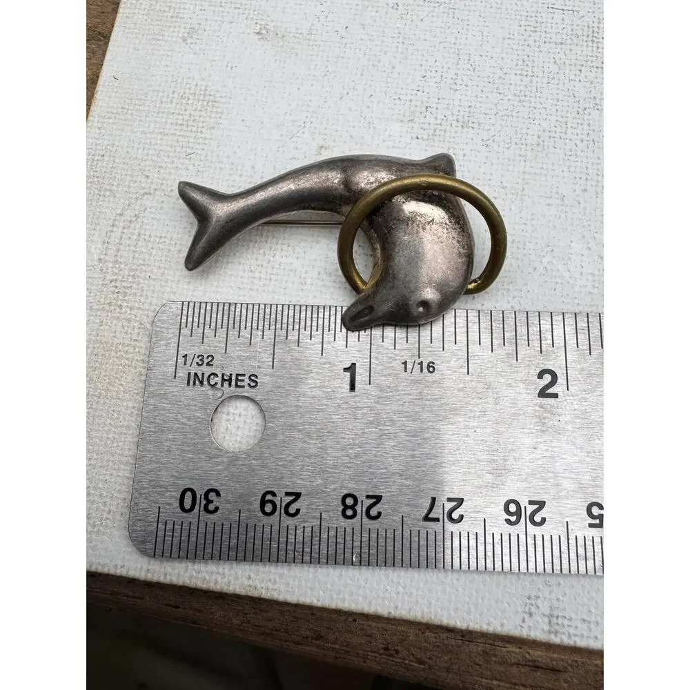 Vintage Sterling Silver Brooch Pin Taxco Mexico Dolphin Handmade Artisan